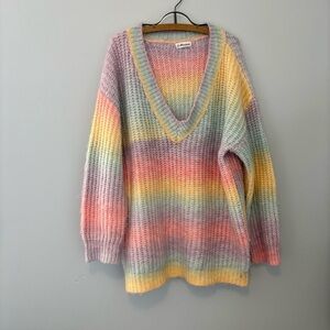 Macaron Retro Rainbow Oversized Knit Sweater – Unisex, Size L/XL